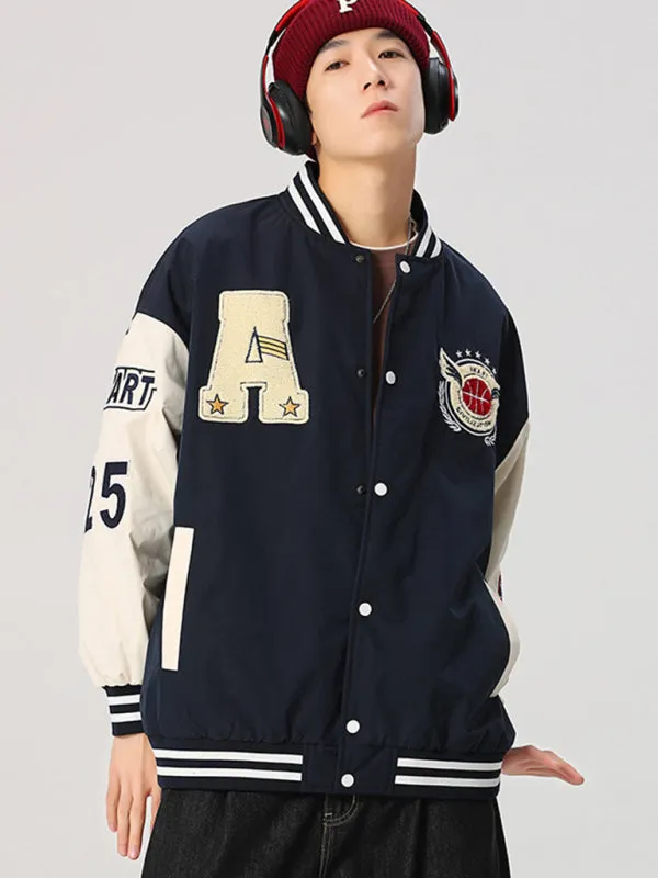 Men's embroidered appliqué bomber button jacket