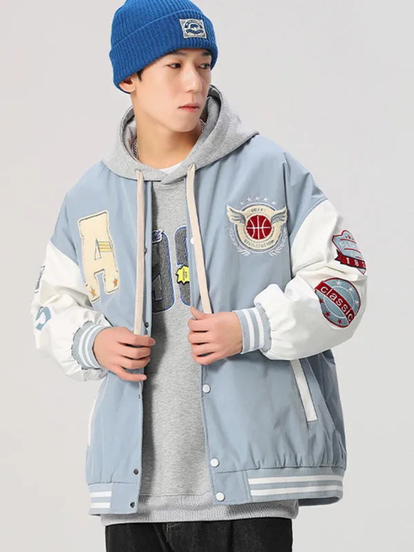 Men's embroidered appliqué bomber button jacket