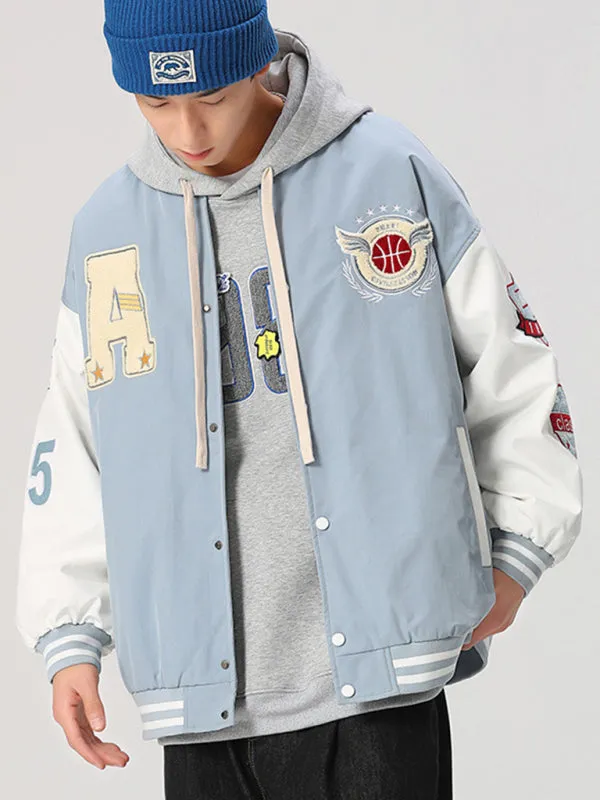 Men's embroidered appliqué bomber button jacket