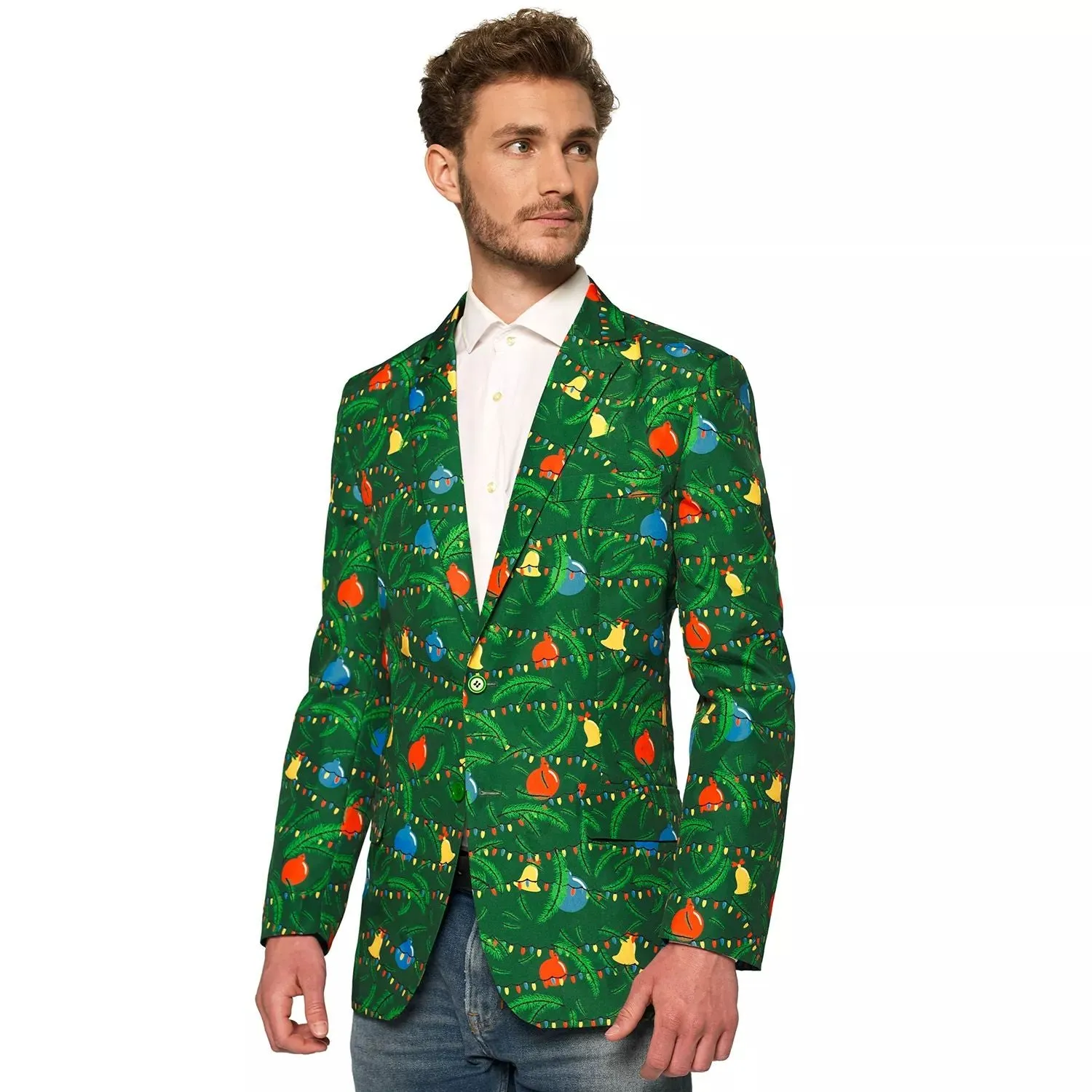 Men's Suitmeister Slim Fit Christmas Tree Light Up Suit green jacket