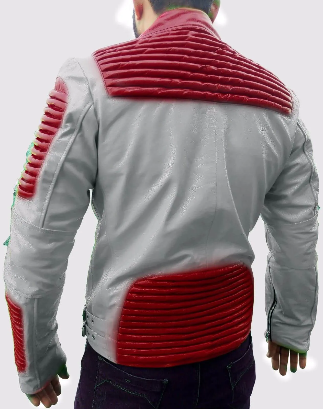 Men's White Red Stylish Zipper Leather Jacket,Fashion Jacket