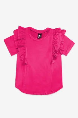 Modal Short Sleeve Ruffle Tee - Tropical Fuschia