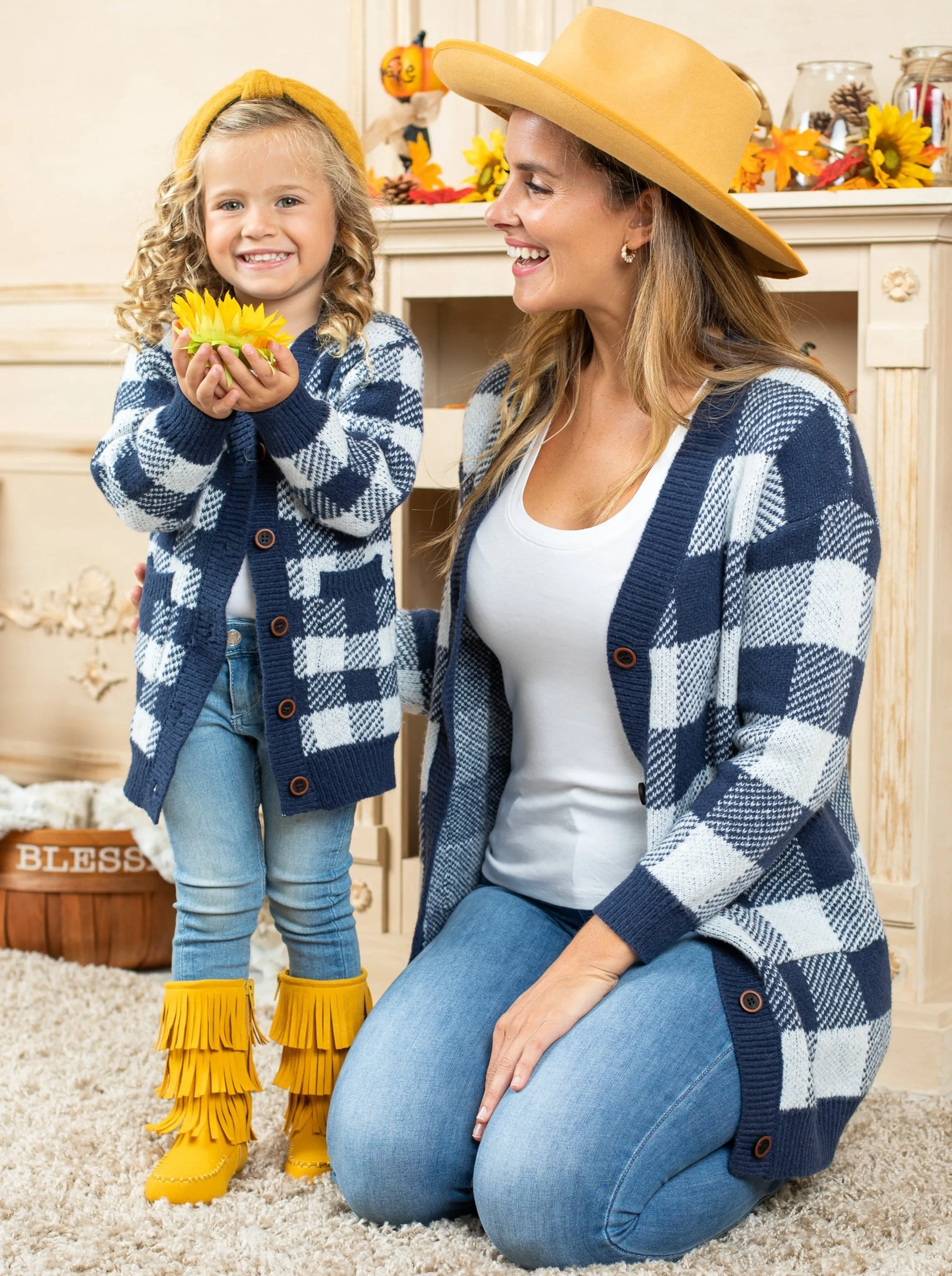 Mommy And Me Falling Leaves Oversized Cardigans