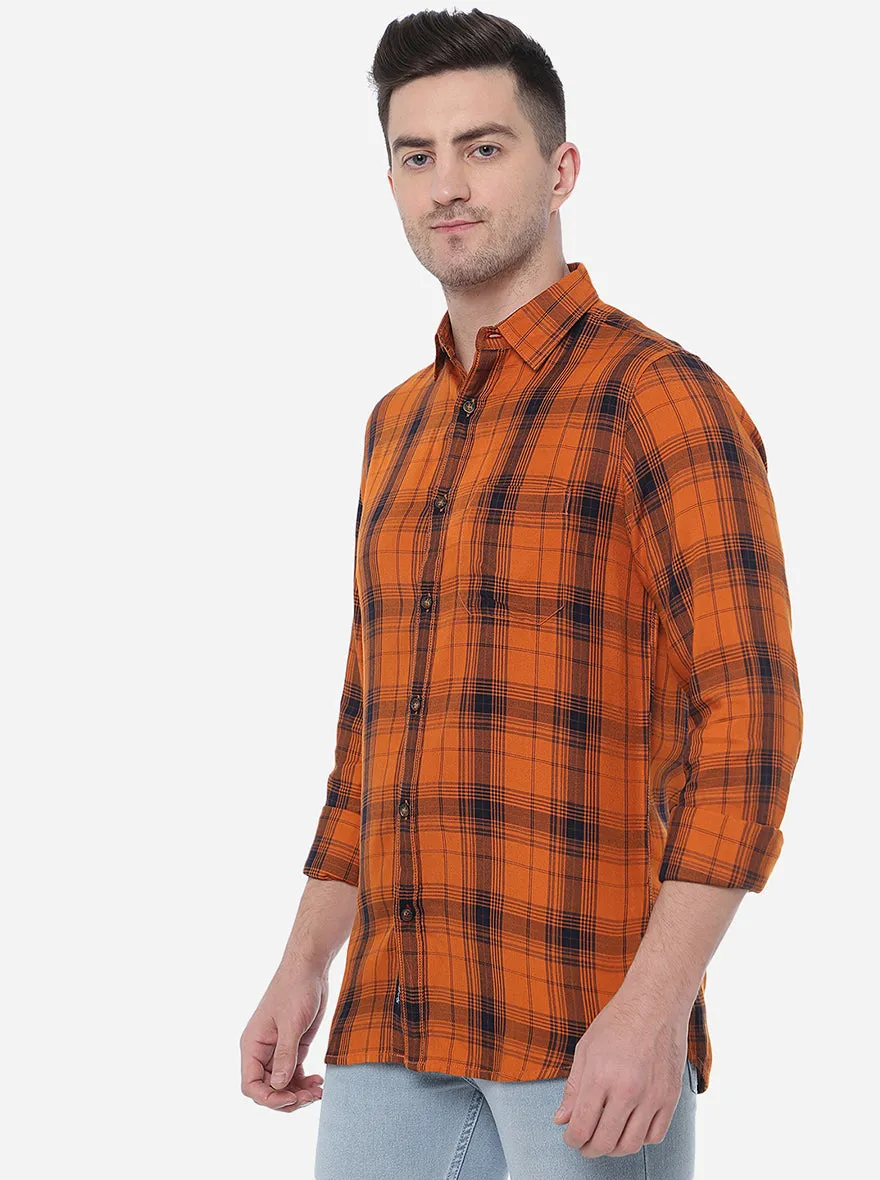 Mustard & Blue Checked Slim Fit Semi Casual Shirt | JadeBlue