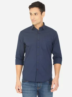 Navy Blue Solid Classic Fit Semi Casual Shirt | Greenfibre