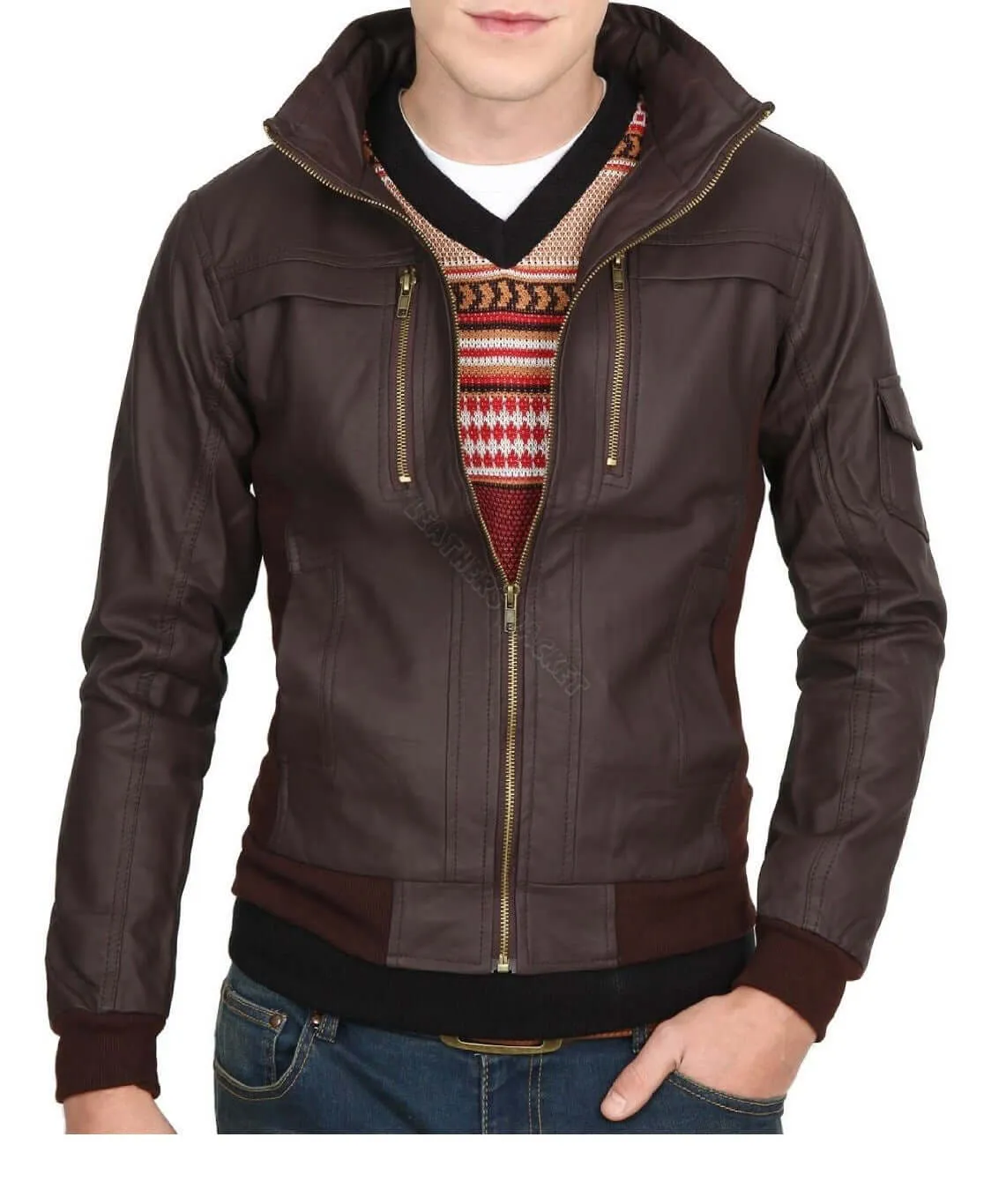 NEW HANDMADE Men Slim Leather Jacket, Brown Biker Leather Jacket