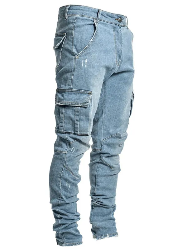 New style jeans men's side pocket skinny jeans