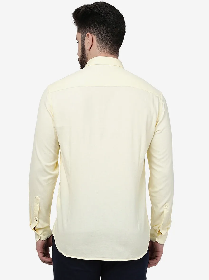 Pastel Yellow Solid Smart Fit Semi Casual Shirt | Greenfibre