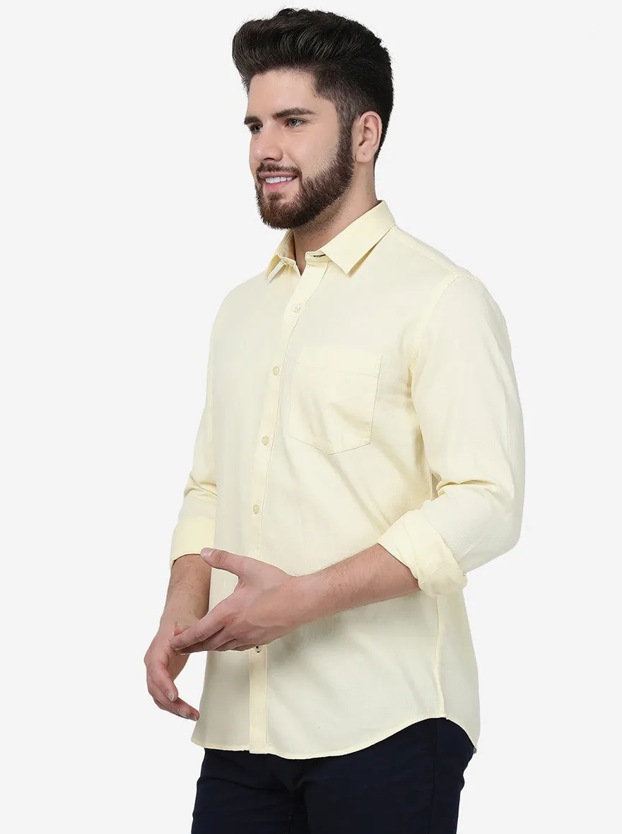 Pastel Yellow Solid Smart Fit Semi Casual Shirt | Greenfibre