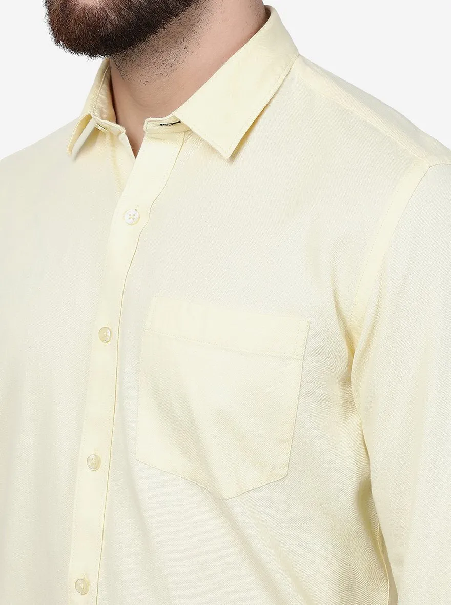 Pastel Yellow Solid Smart Fit Semi Casual Shirt | Greenfibre