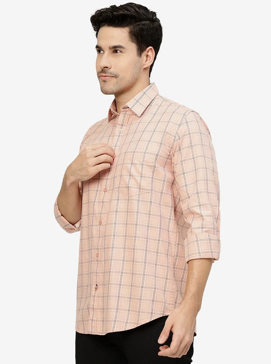 Peach Checked Smart Fit Semi Casual Shirt | Greenfibre