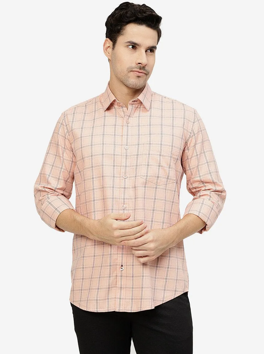 Peach Checked Smart Fit Semi Casual Shirt | Greenfibre