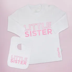 Personalised Little Sister Long-Sleeved T-Shirt and Bib Set