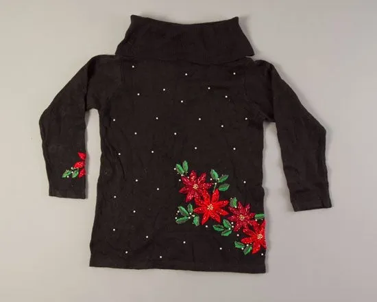 Poinsettias and Pearls-Medium Christmas Sweater