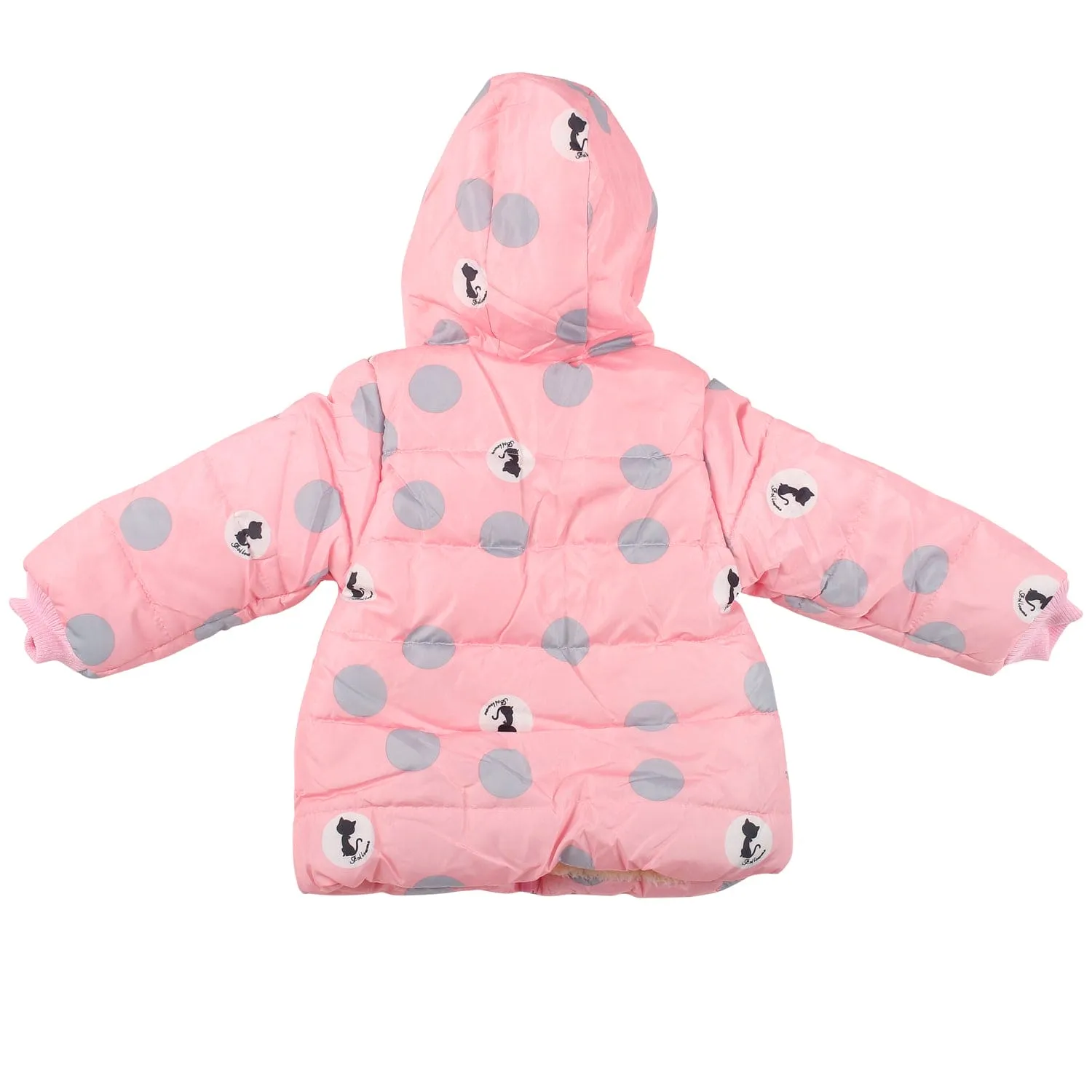 Polka Dotted Pink Hooded Full Sleeve Padded Jacket