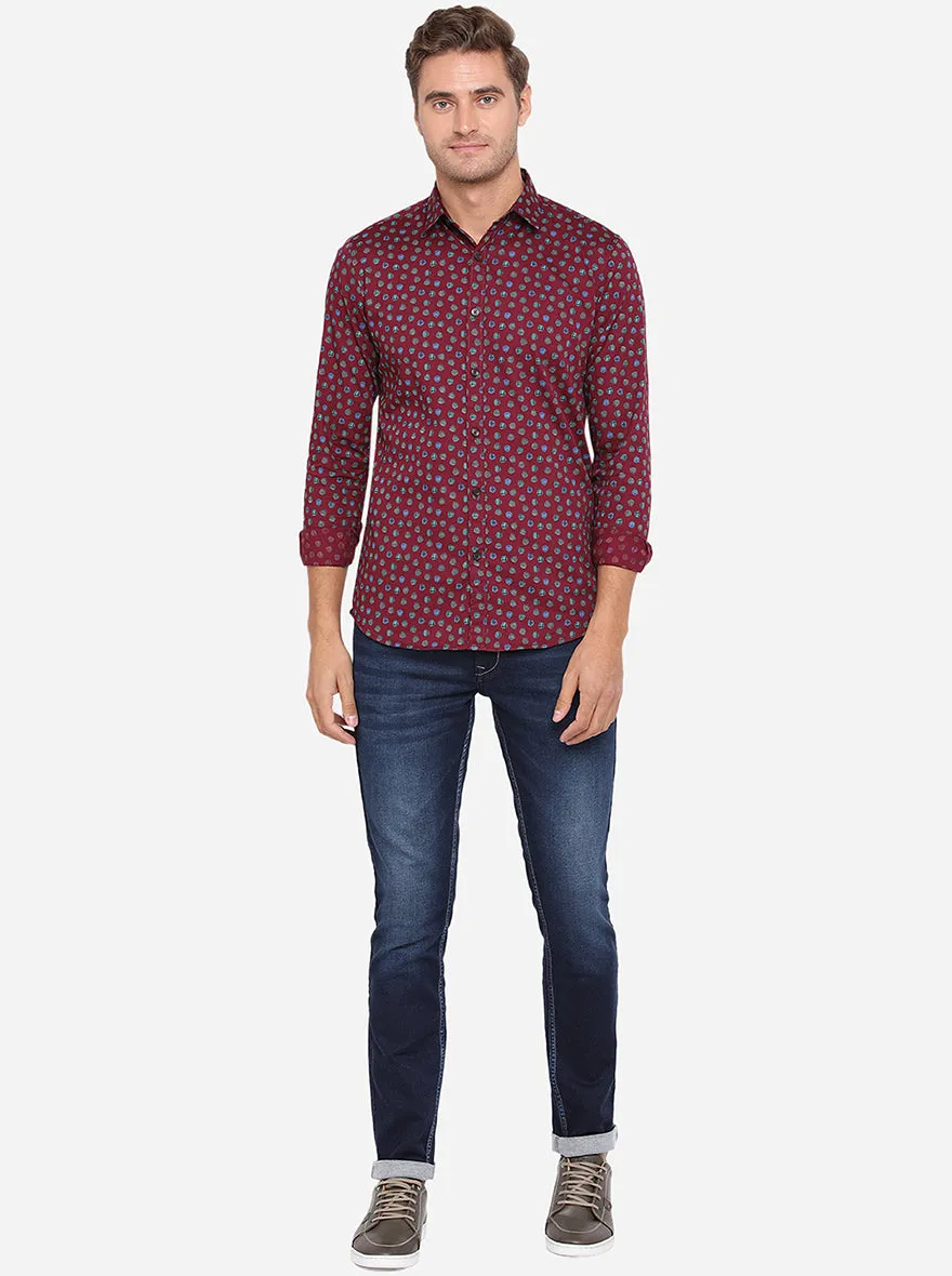 Purple Printed Slim Fit Casual Shirt | JadeBlue