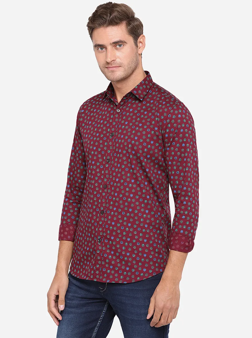 Purple Printed Slim Fit Casual Shirt | JadeBlue