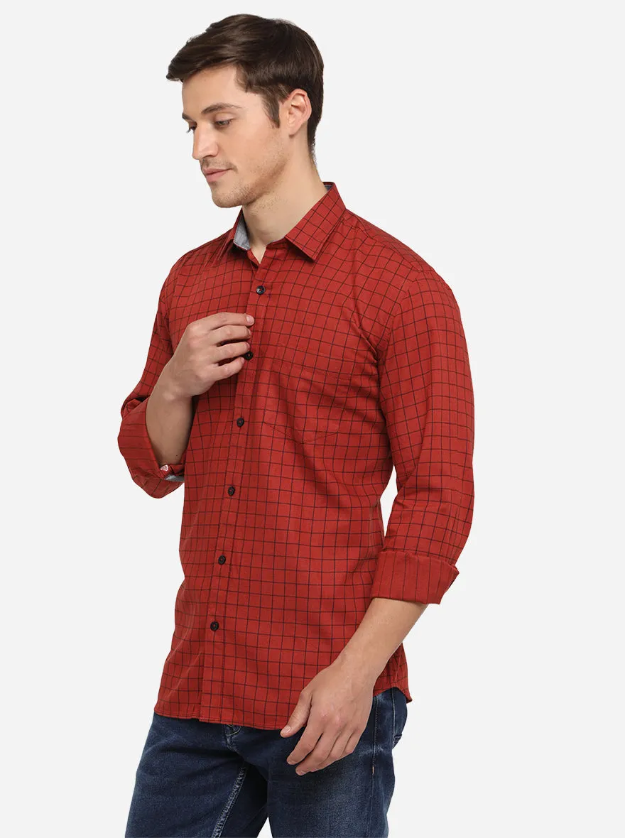 Red Checked Smart Fit Semi Casual Shirt | Greenfibre