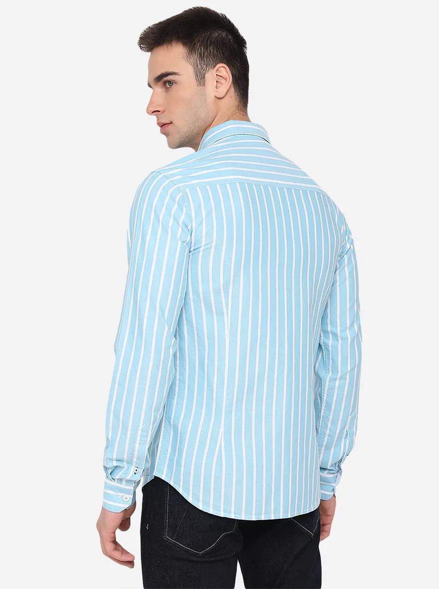 Rivera Blue Striped Slim Fit Casual Shirt | Greenfibre