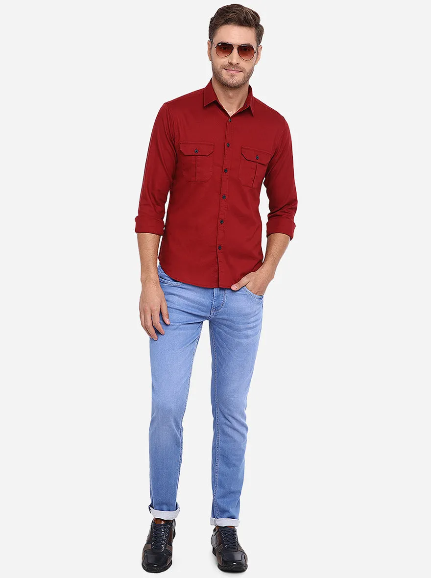 Rose Red Solid Slim Fit Casual Shirt | Greenfibre