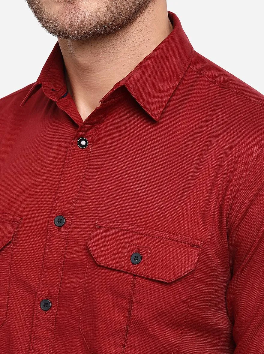 Rose Red Solid Slim Fit Casual Shirt | Greenfibre