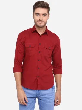 Rose Red Solid Slim Fit Casual Shirt | Greenfibre