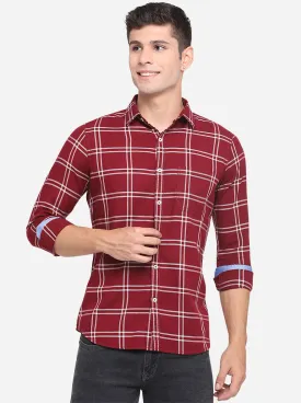 Rumba Red Checked Slim Fit Semi Casual Shirt | JadeBlue