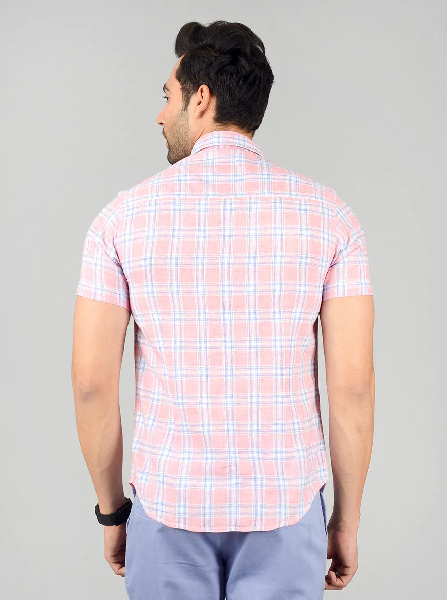 Sachet Pink Checked Slim Fit Casual Shirt | Greenfibre