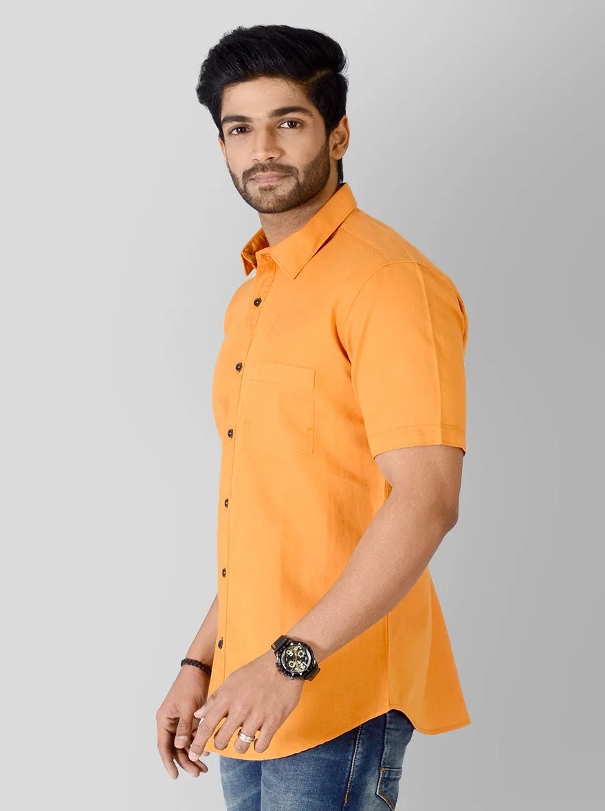 Saffron Orange Solid Slim Fit Casual Shirt | JadeBlue