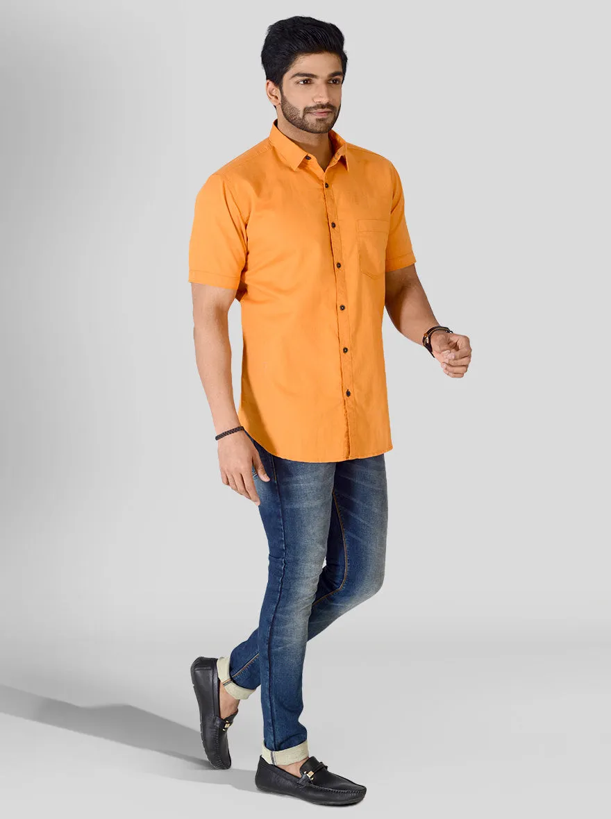 Saffron Orange Solid Slim Fit Casual Shirt | JadeBlue