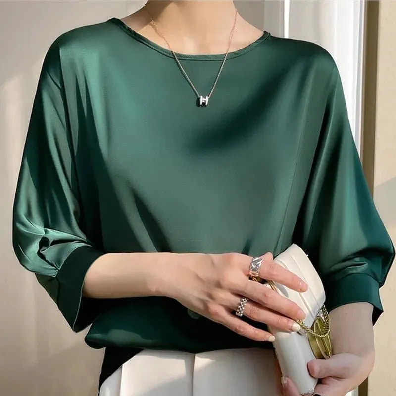 Satin Half-Sleeve Blouses