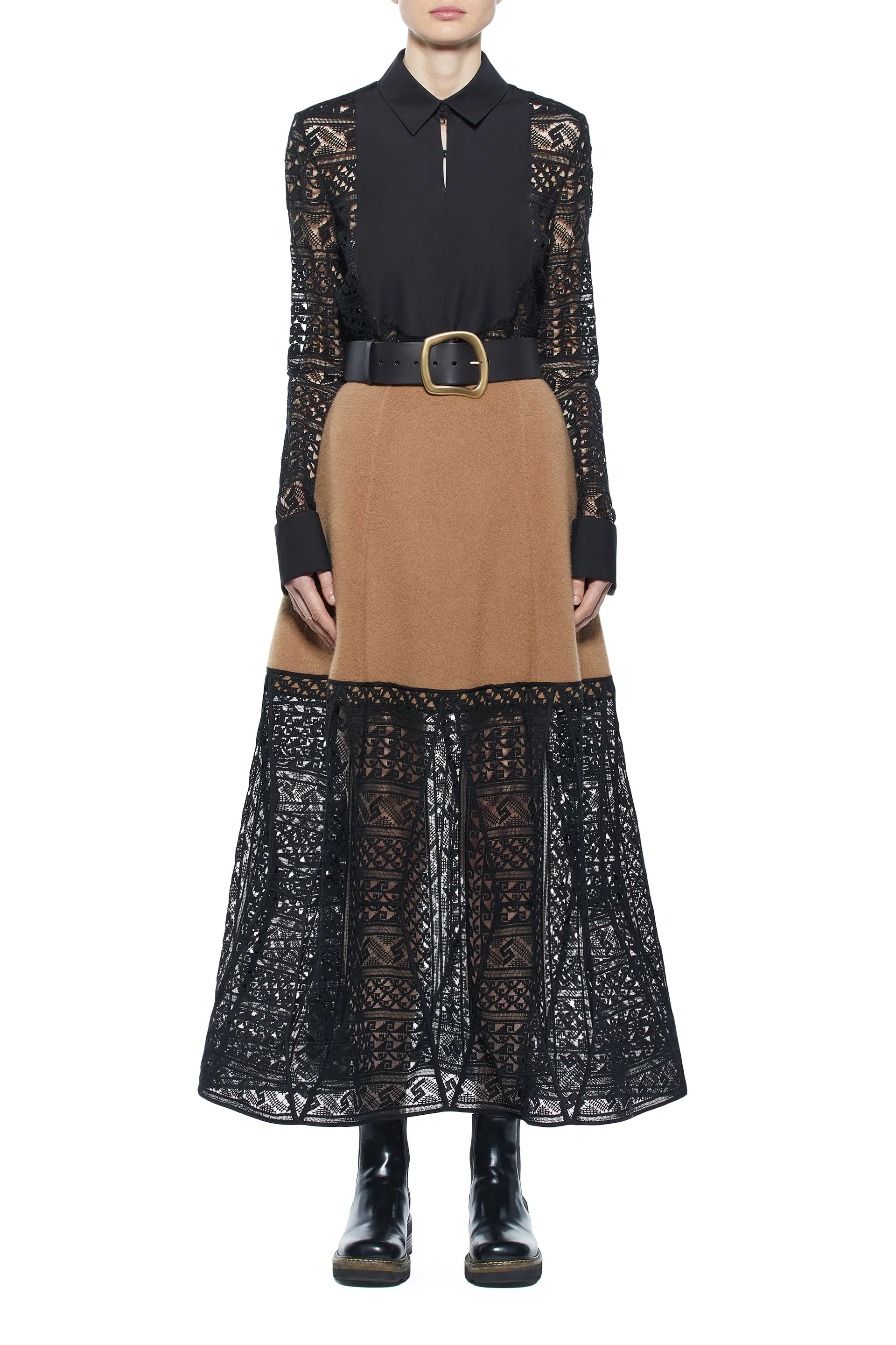 Sorvino Lace Midi Skirt in Camel Double-Face Recycled Cashmere