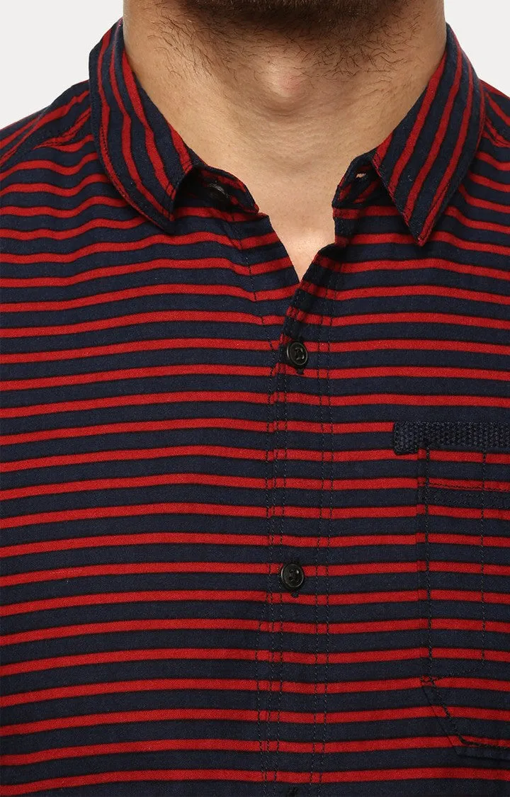 Spykar Men'S Red Cotton Striped Casual Shirts