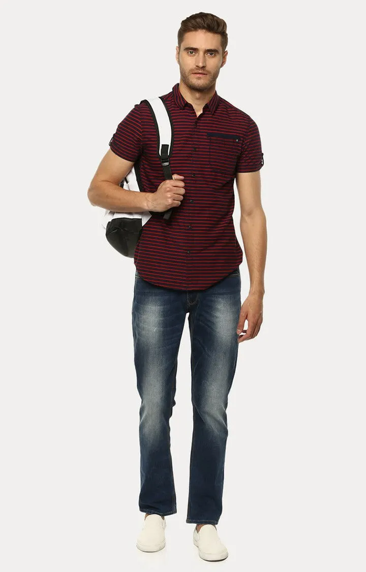 Spykar Men'S Red Cotton Striped Casual Shirts