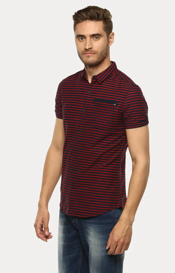 Spykar Men'S Red Cotton Striped Casual Shirts