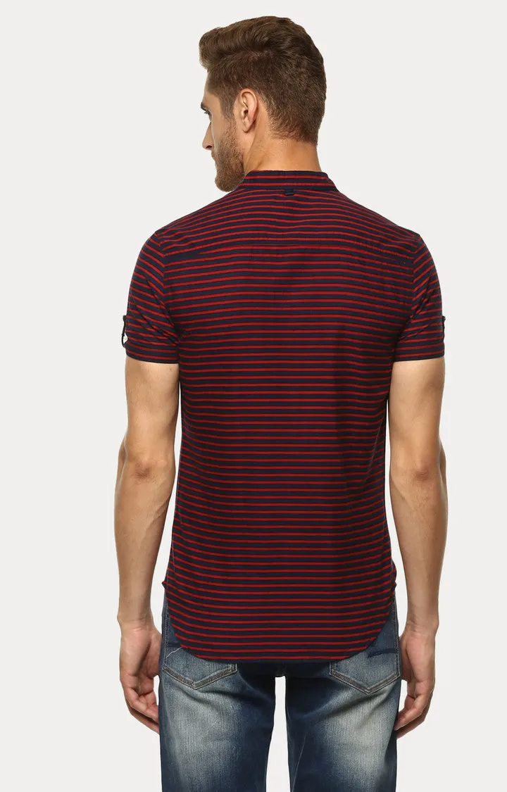 Spykar Men'S Red Cotton Striped Casual Shirts