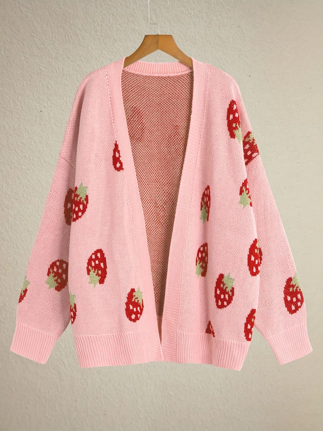 Strawberry Print Plus Size Long Sleeve Cardigan