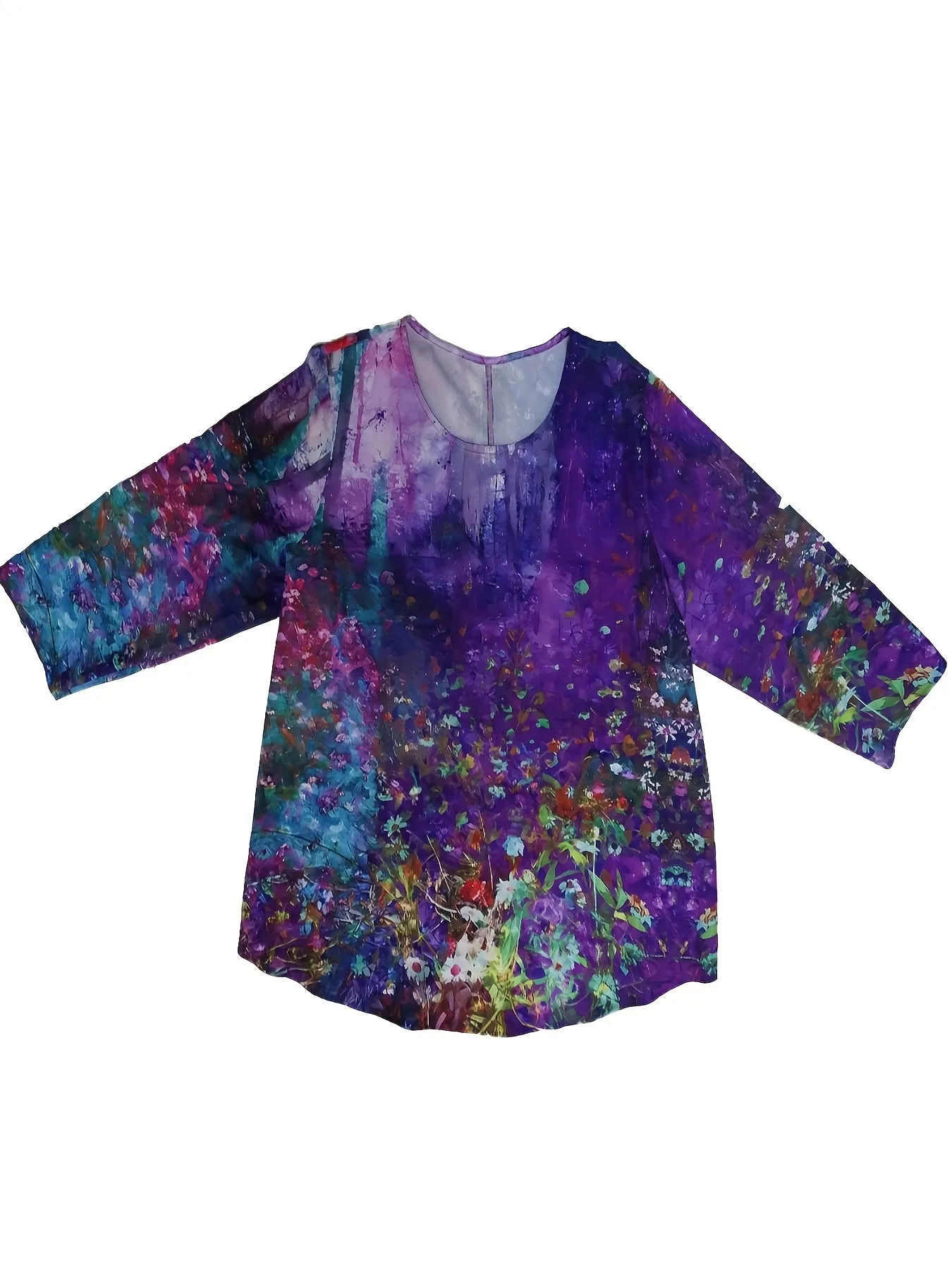 Stylish Plus Size Tie Dye Floral Blouse for Women