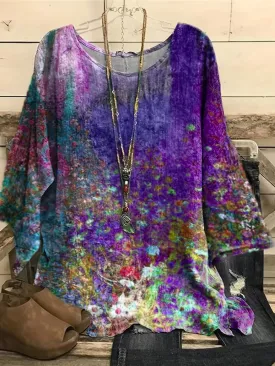 Stylish Plus Size Tie Dye Floral Blouse for Women