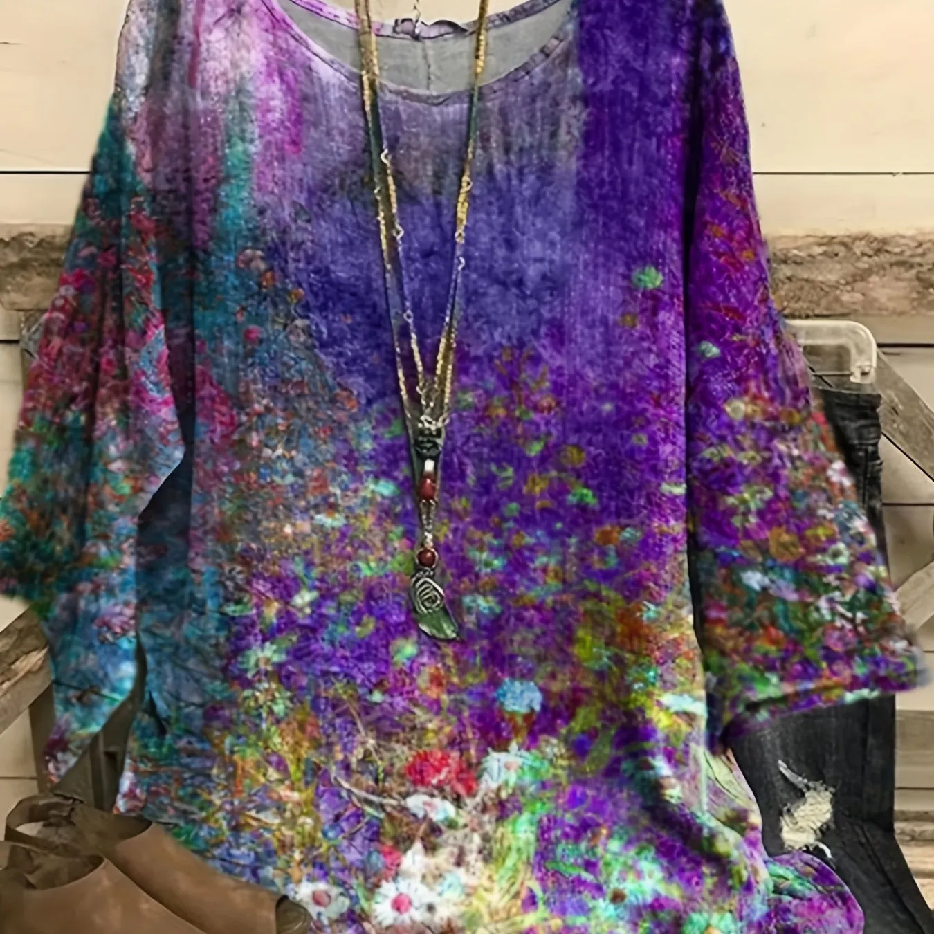 Stylish Plus Size Tie Dye Floral Blouse for Women