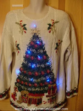 Tacky 80s Light Up Christmas Sweater Tree Ivy Candycanes Bear