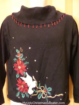 Tacky Christmas Sweater with Poinsettias and Bead Bling