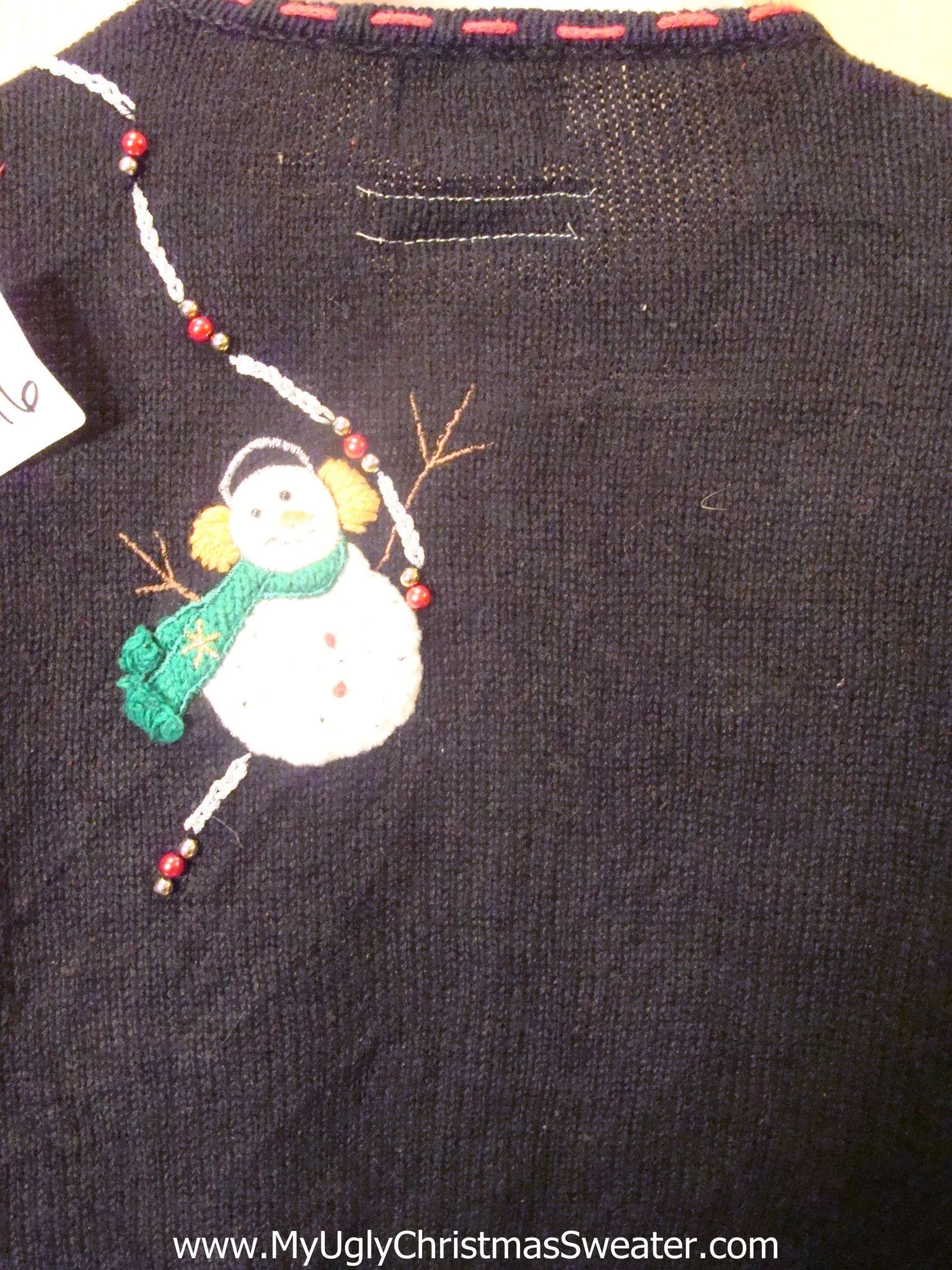 Tacky Light Up Christmas Sweater with Happy Snowmen Front and Back