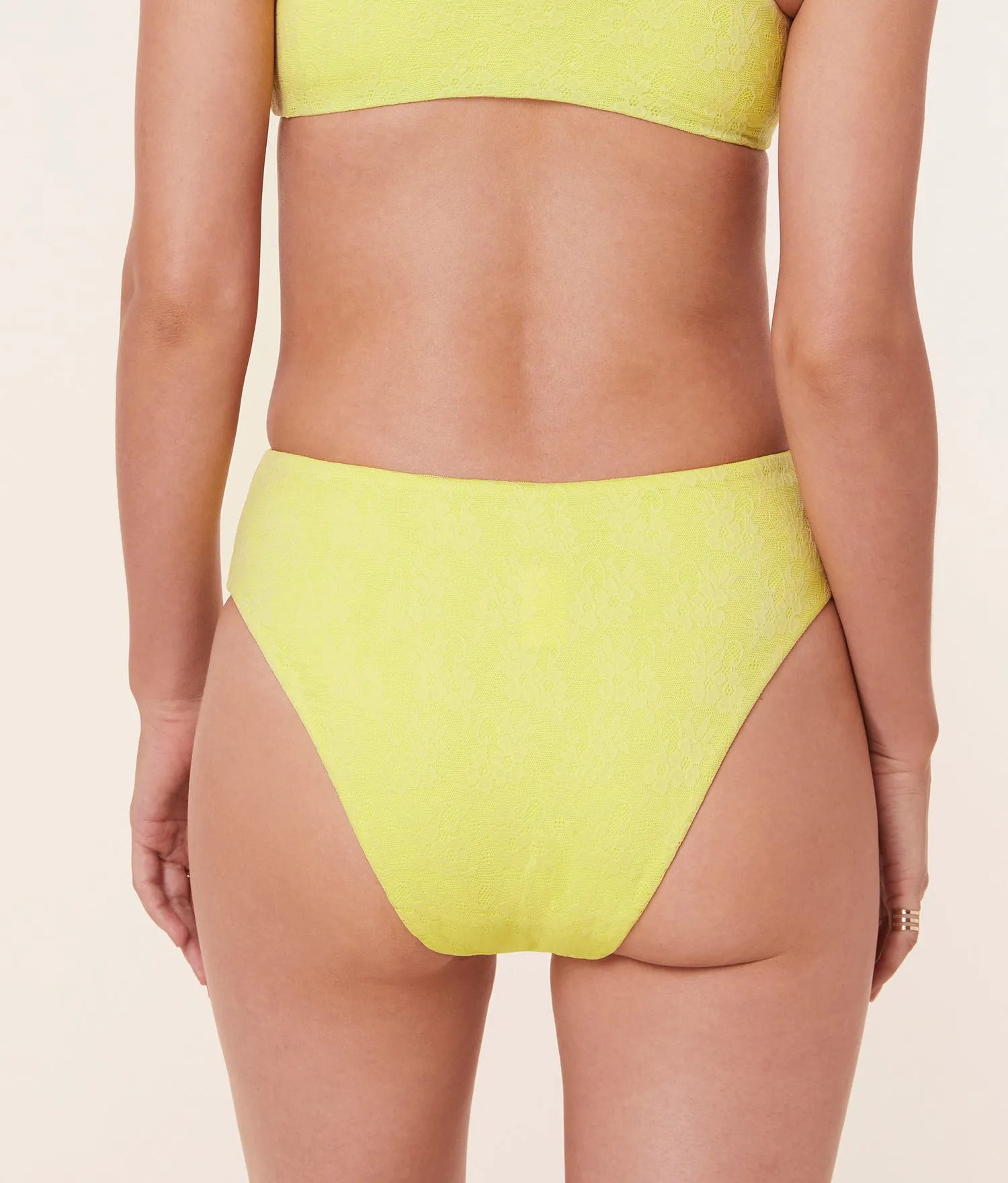 The 90s High Waist Bikini Bottom - Floral Lace - Limeade