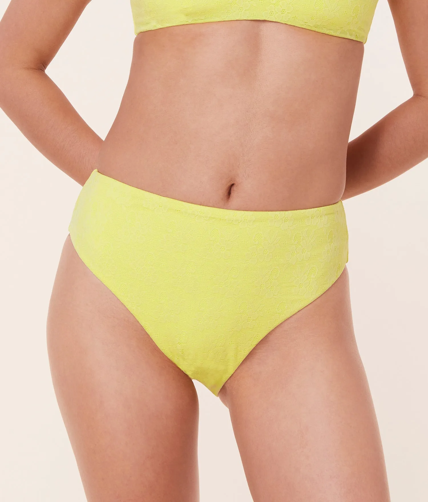 The 90s High Waist Bikini Bottom - Floral Lace - Limeade