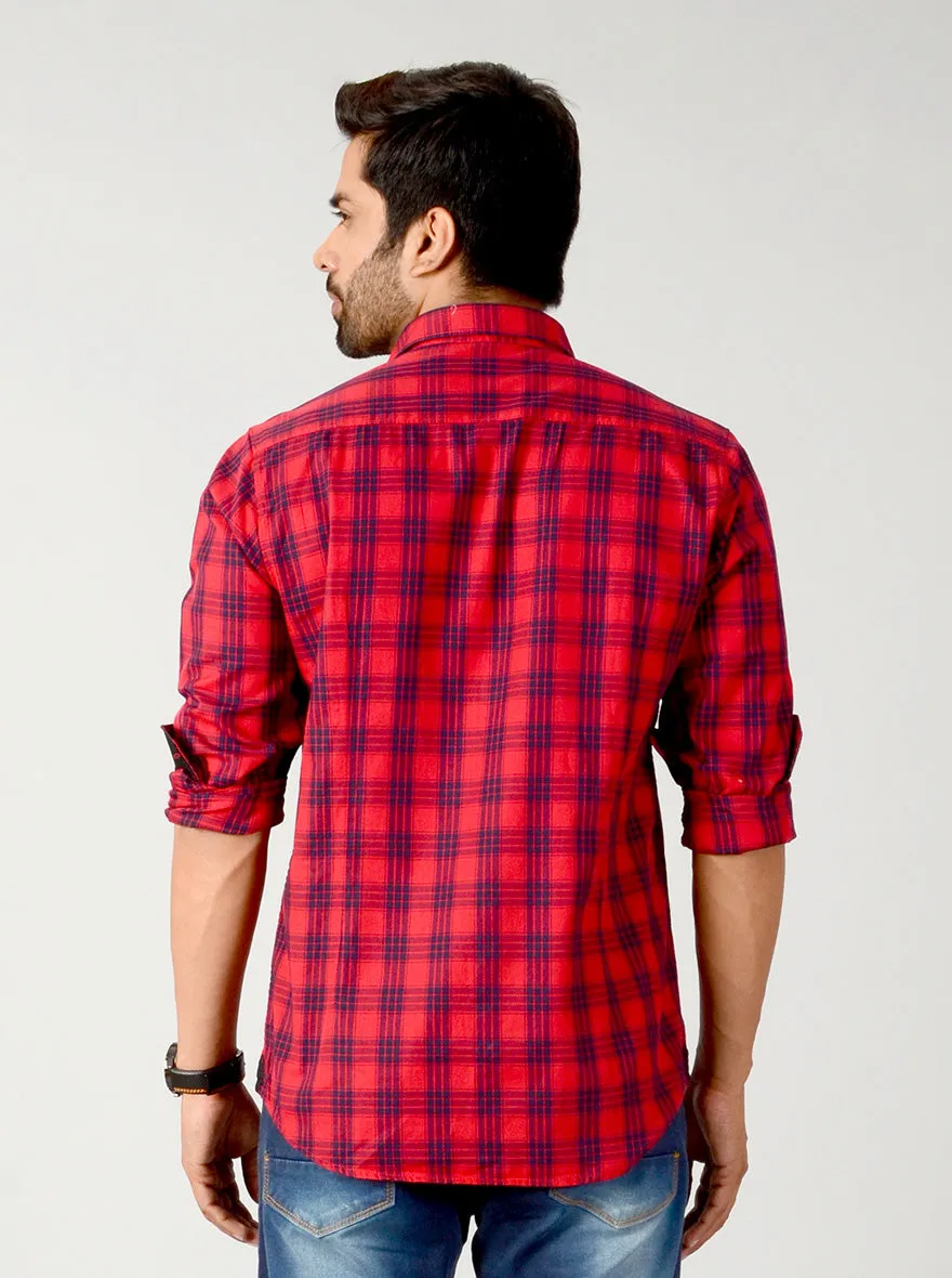 True Red Checked Slim Fit Casual Shirt | JadeBlue