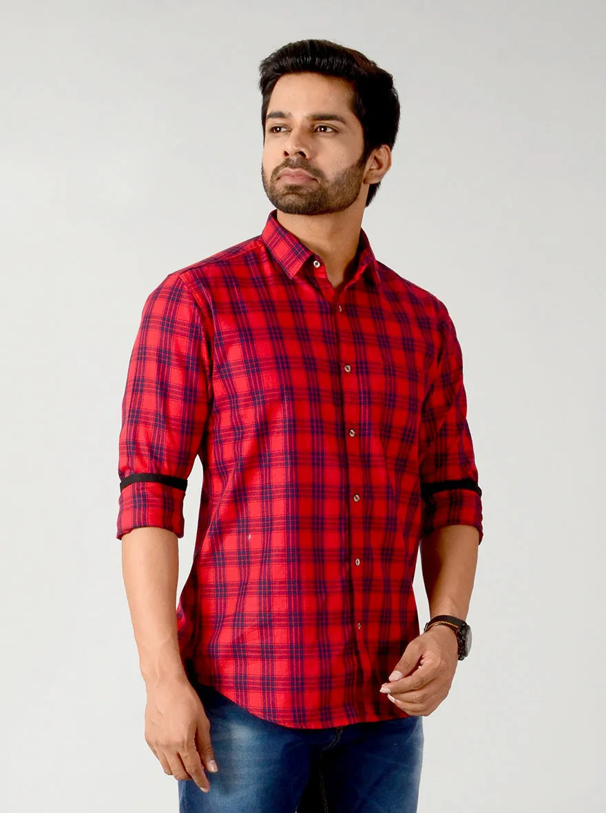 True Red Checked Slim Fit Casual Shirt | JadeBlue