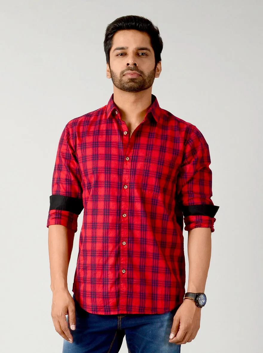 True Red Checked Slim Fit Casual Shirt | JadeBlue