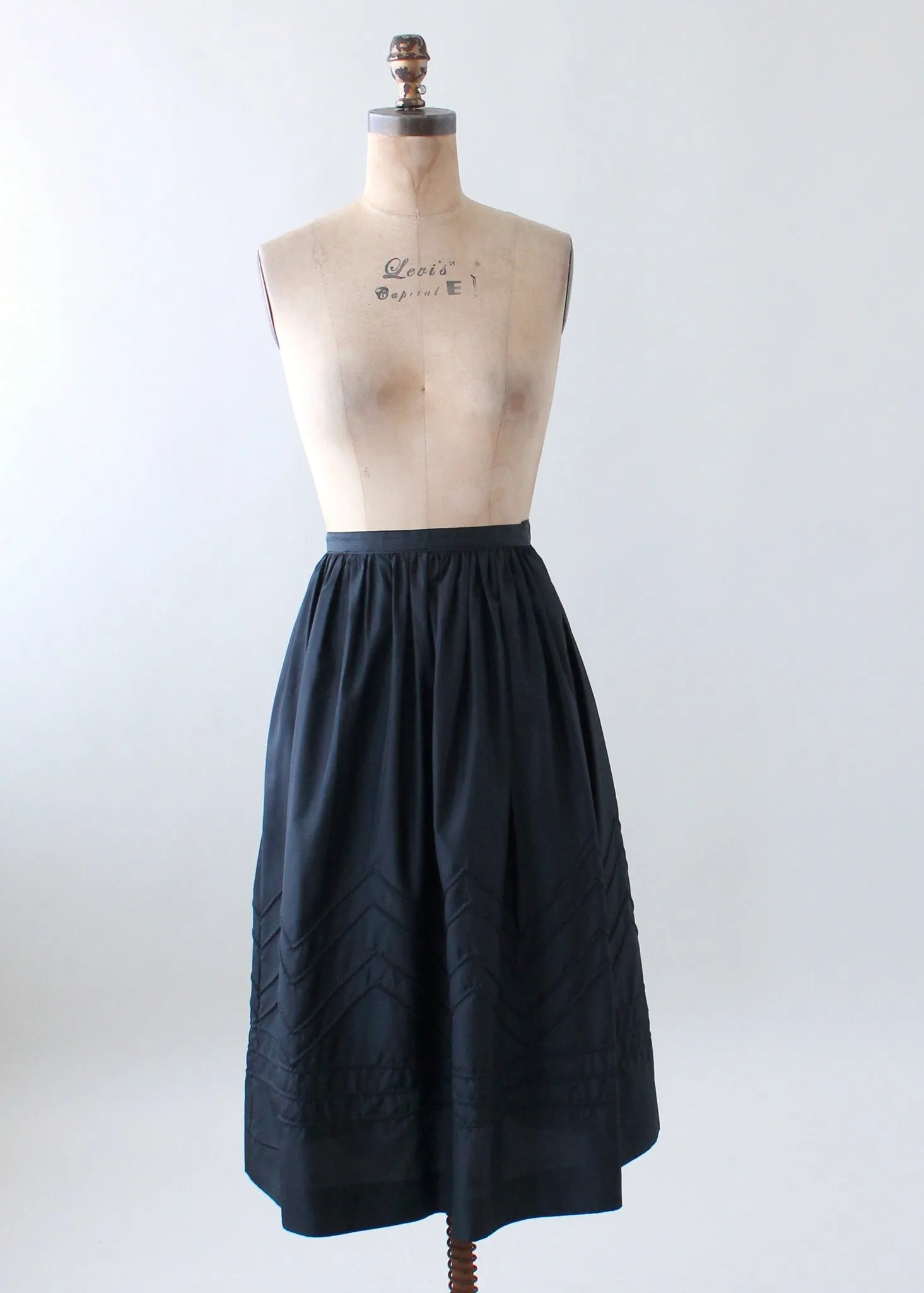 Vintage 1970s Embroidered Black Nylon Skirt