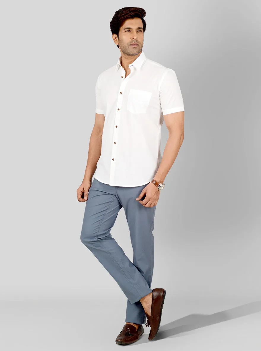 Warm White Solid Tailored Fit Casual Shirt | JadeBlue